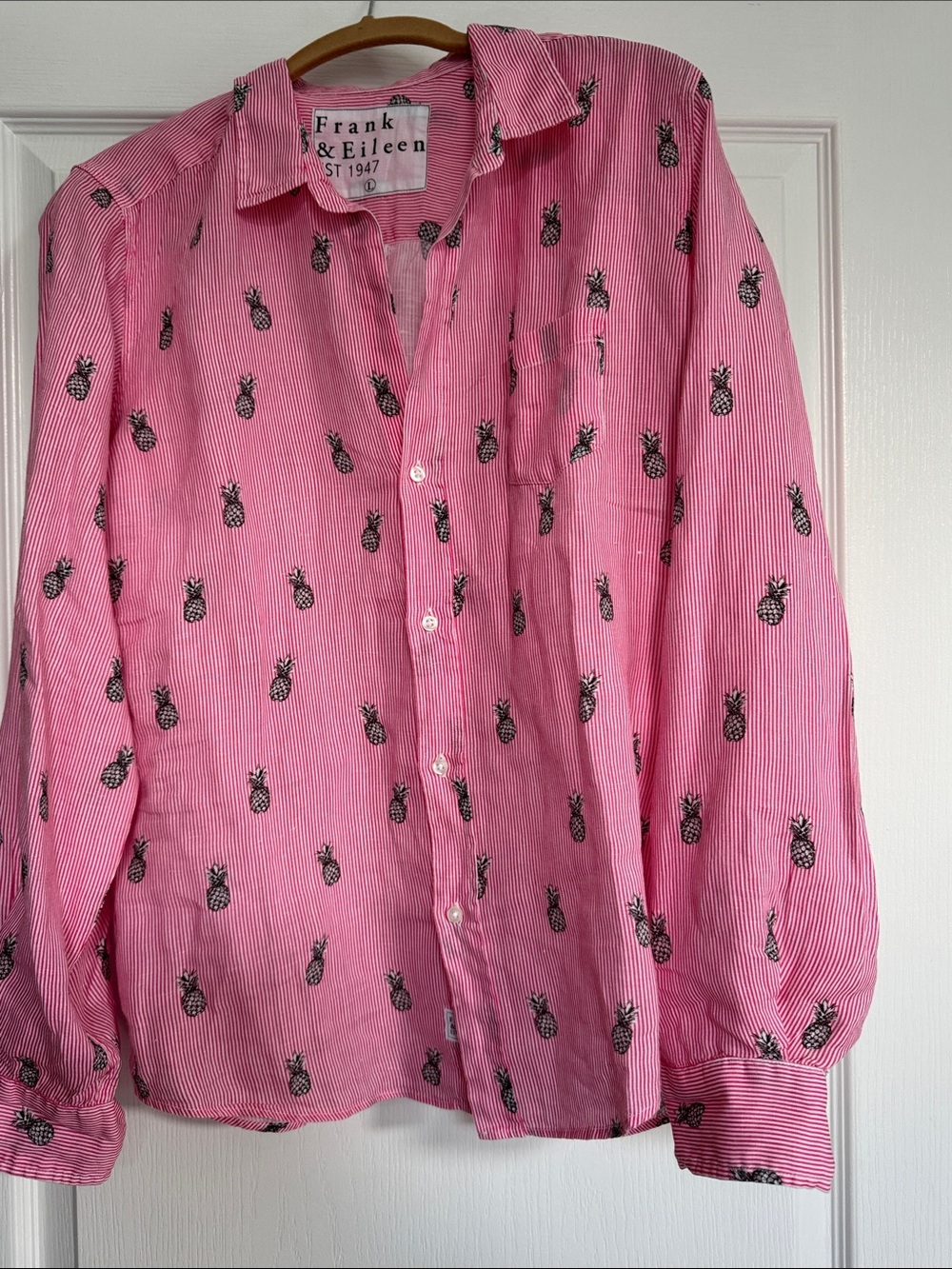 Frank & Eileen Pink Striped Pineapple Print Button-Up Shirt